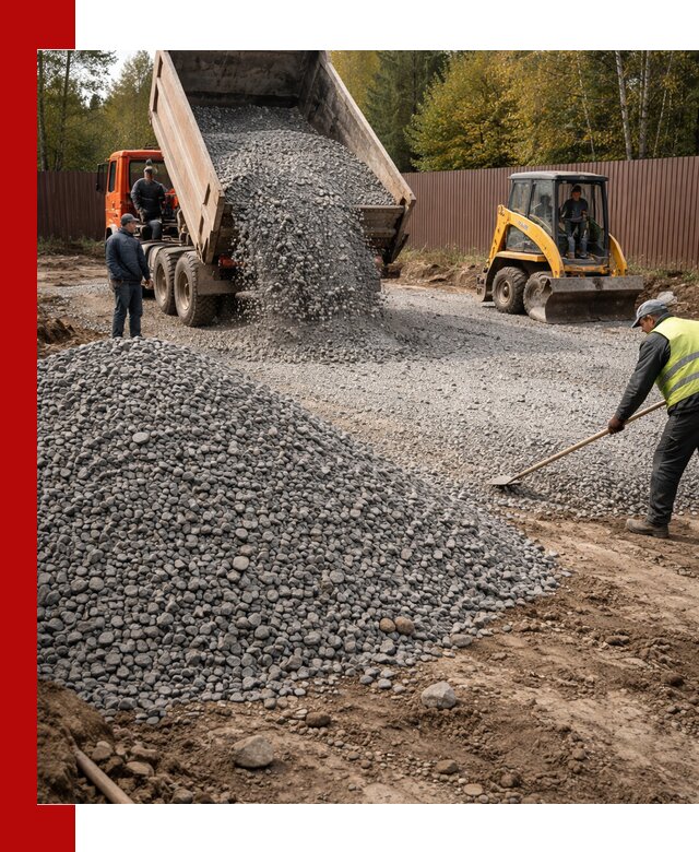 Отсыпка участка щебнем с доставкой и уплотнением в Магадане