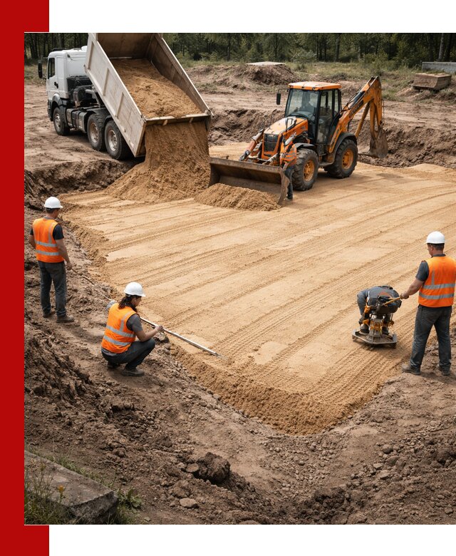 Устройство песчаной подушки для фундаментов и дорог в Магадане